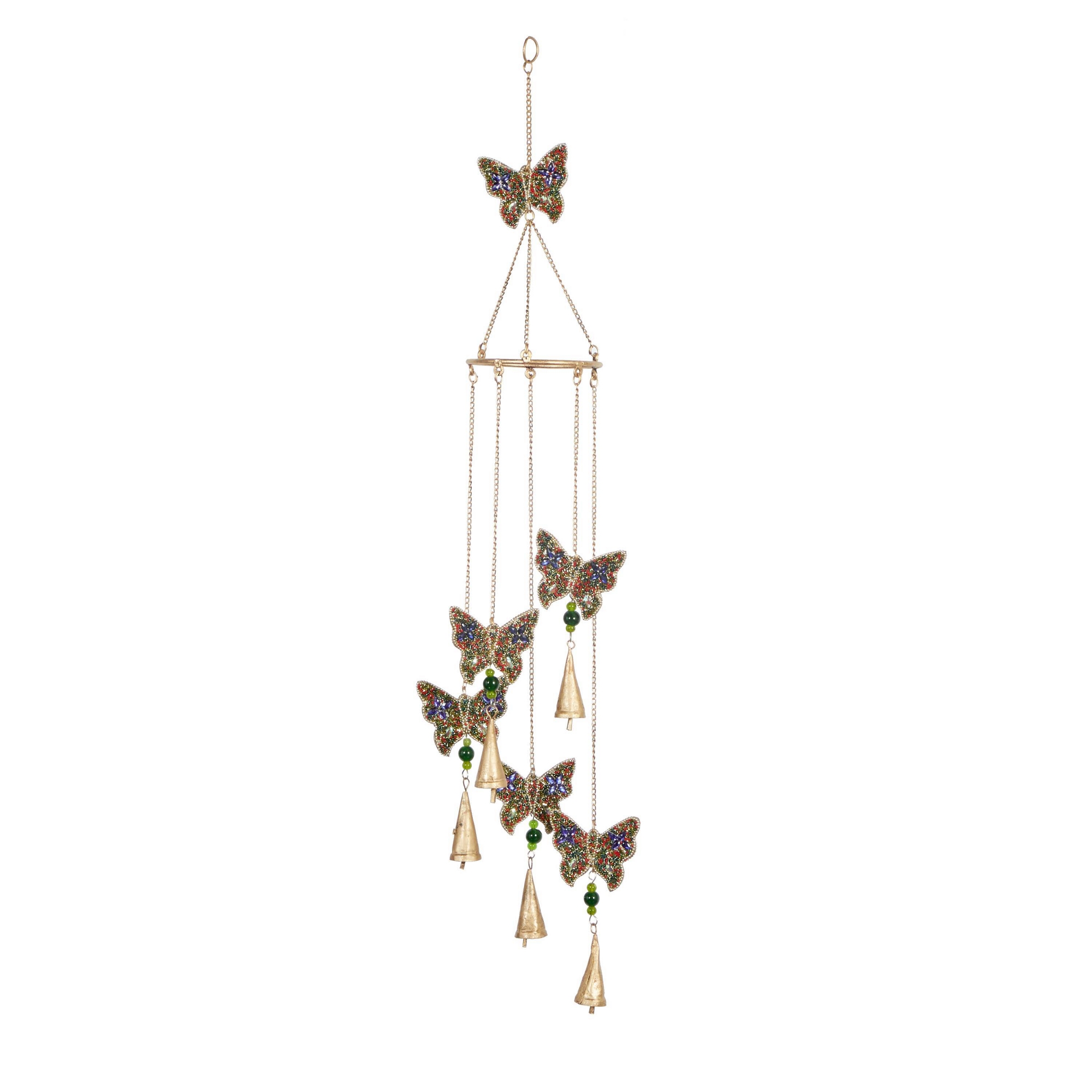 39" Iron Eclectic Butterfly Windchime - Olivia & May: Whimsical Home Decor, Easy Hang
