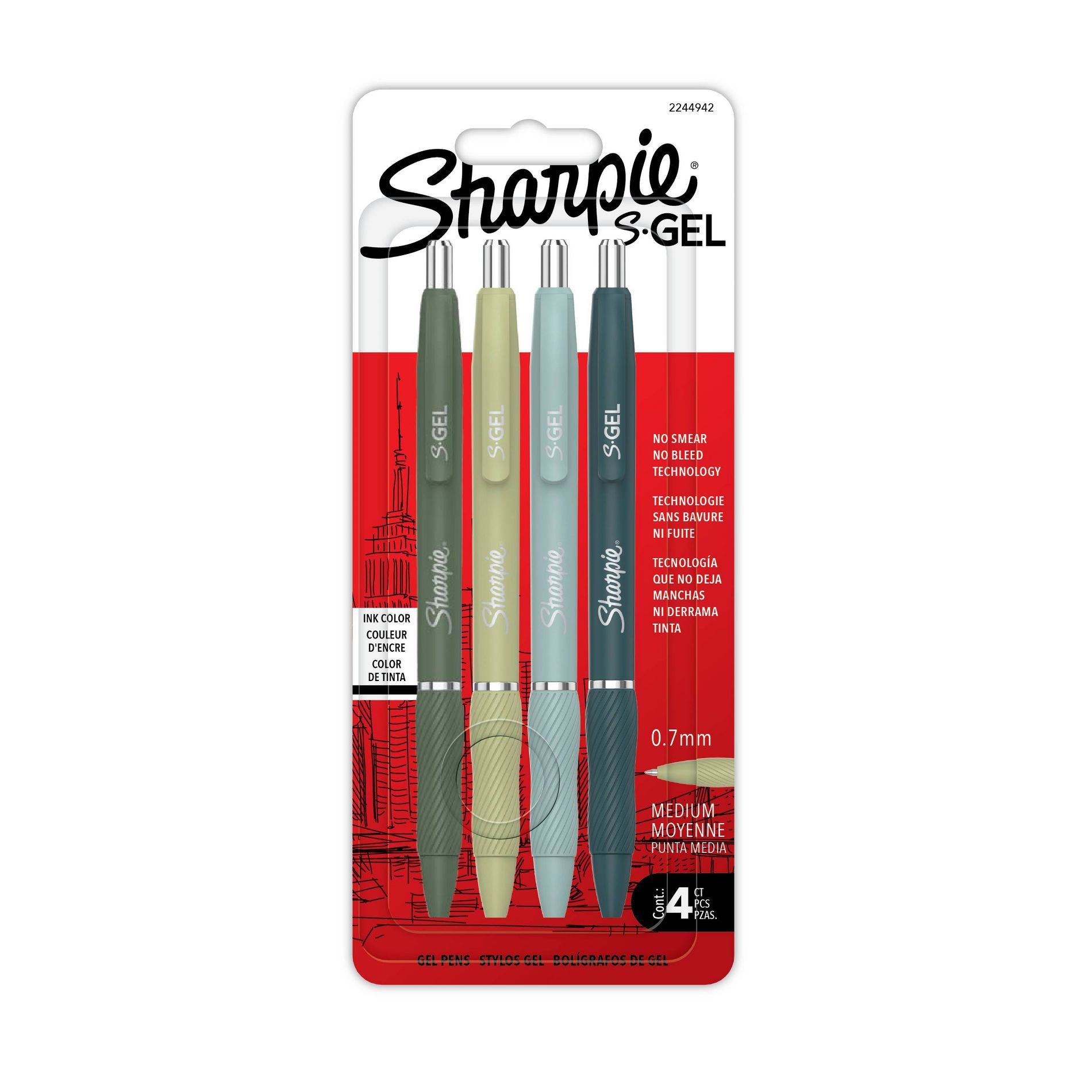 Sharpie 4ct S-Gel '26ASST GR 4 BLK 0.7 BL TR