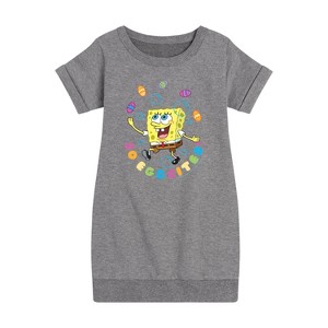 Girls' - SpongeBob SquarePants - So Eggcited Graphic Short Sleeve Fleece Dress - 1 of 4