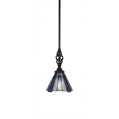 Toltec Lighting Elegante 1 - Light Pendant in  Dark Granite with 7" Sea Ice Art Glass Shade