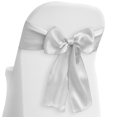 Lann's Linens 10-Pack Elegant Satin Chair Cover Sashes for Wedding, Banquet  - White