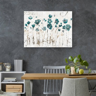 40.5" x 30.5" Abstract Turquoise Floral Canvas Wall Art