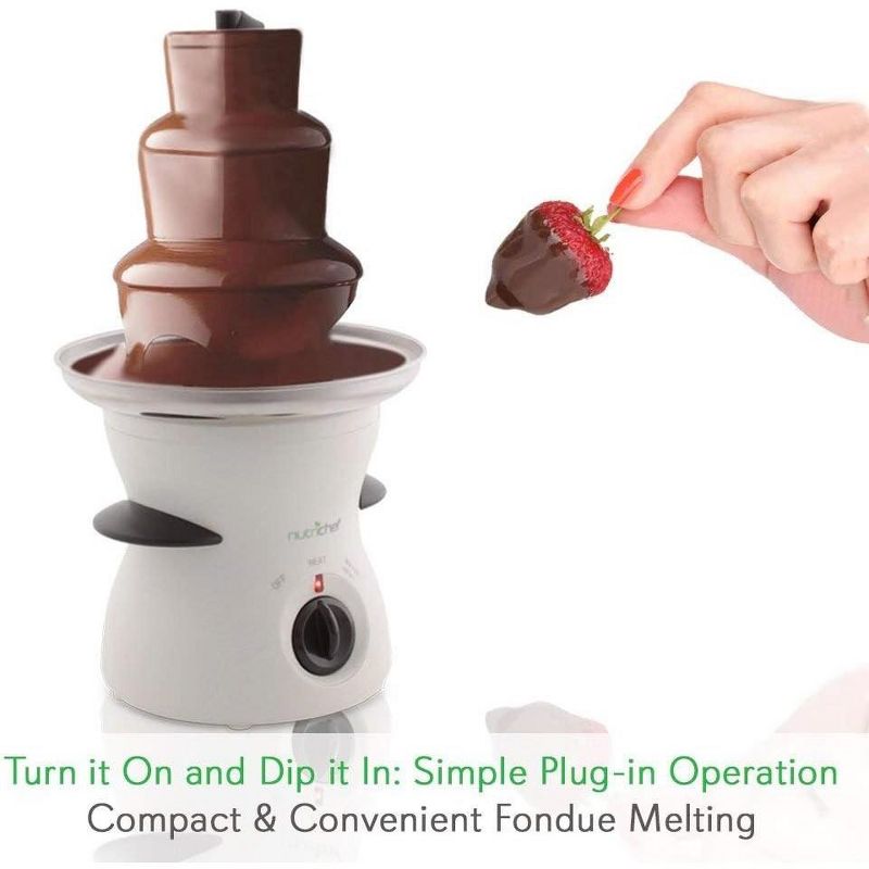 NutriChef 3 Tier Chocolate Fondue Fountain - Electric Stainless Chocolate Dipping Warmer Machine, White, 2 of 5