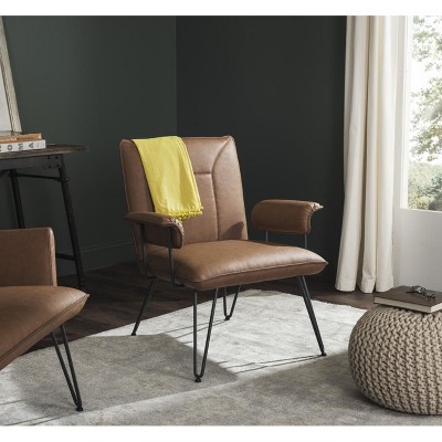 Johannes Mid-Century Camel Faux Leather Armchair with Metal Hairpin Legs