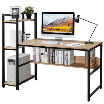 Costway 59'' Computer Desk Home Office Workstation 4-Tier Storage Shelves Natural