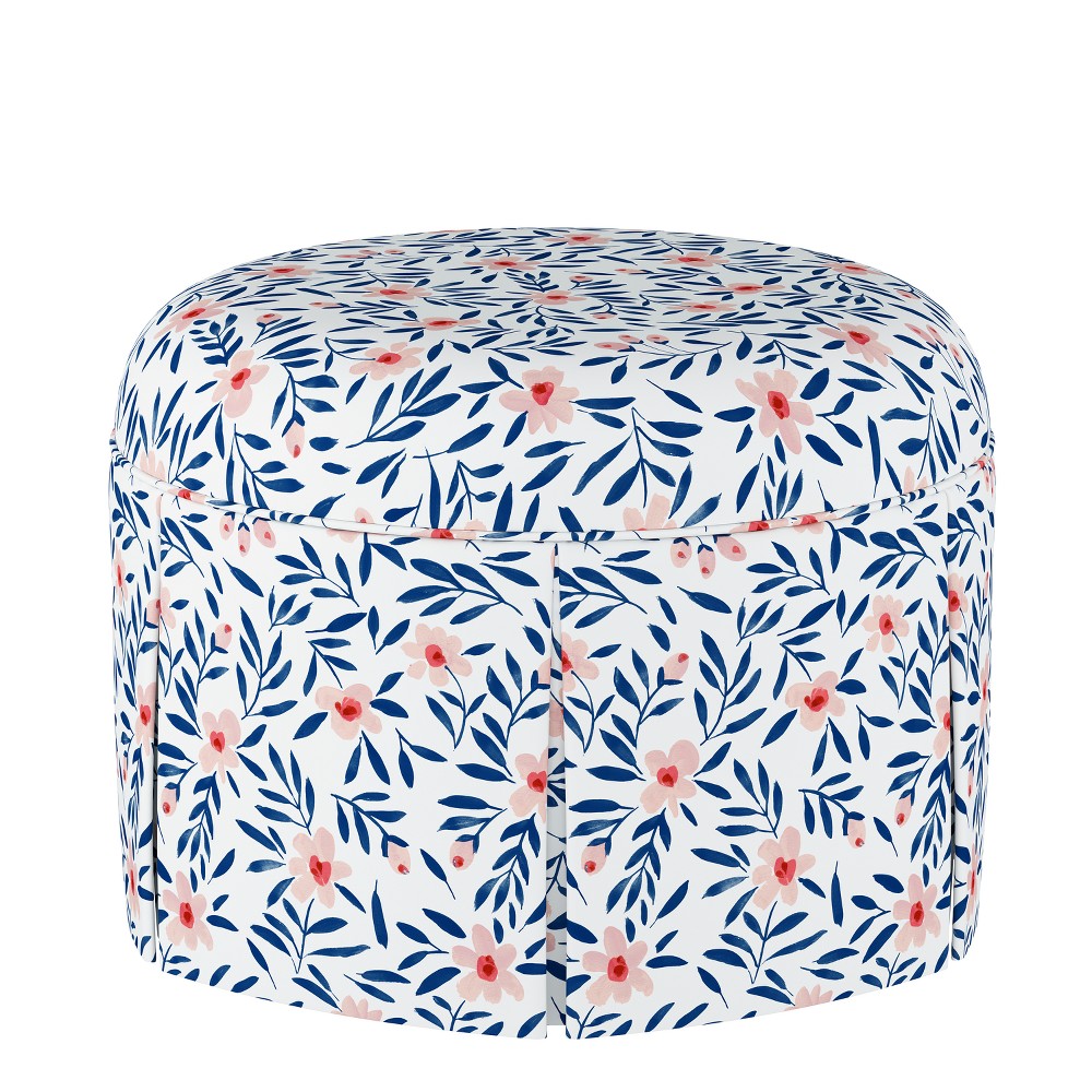 Jenny Round Skirted Ottoman Fiona Floral Porcelain Blush - Skyline Furniture -  53501922