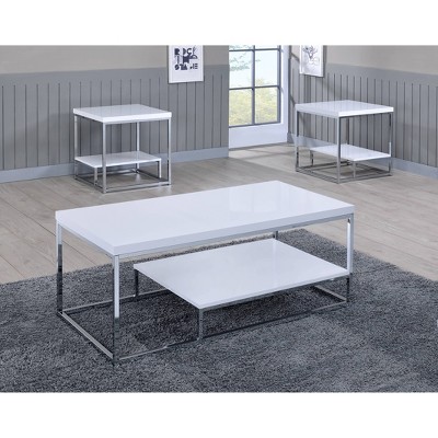 Lucia White and Chrome Metal End Table with Shelf