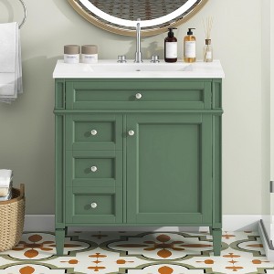 30'' Bathroom Vanity with Ceramic Sink, Modern Bathroom Storage Cabinet with 2 Drawers and a Tip-out Drawer - ModernLuxe - 1 of 4