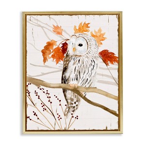 Stupell Industries Owl In Autumnal Forest Floating Frame Canvas Art - 1 of 4