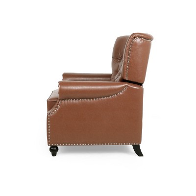 Cognac Brown Faux Leather Tufted Recliner with Nailhead Trim