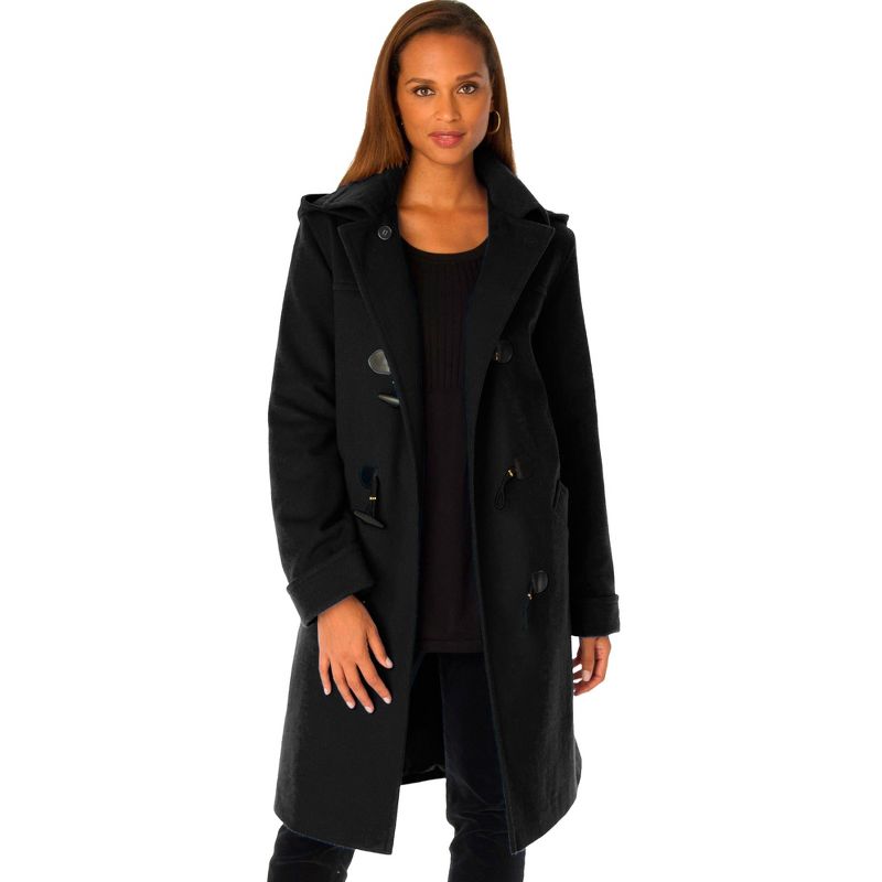 Jessica London Women's Plus Size Hooded Toggle Wool Coat, 1 of 3