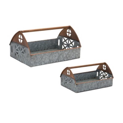 Melrose Galvanized Metal Barn Caddy Tray (Set of 2)