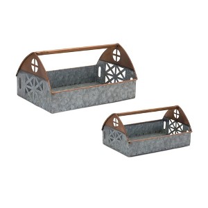 Galvanized Metal Barn Caddy Tray (Set of 2) - 1 of 4