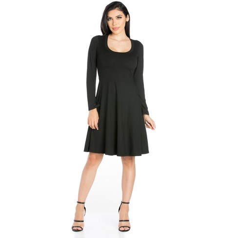 Classic Long Sleeve Flared Mini Dress-black-s : Target