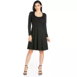 Classic Long Sleeve Flared Mini Dress-Black-S