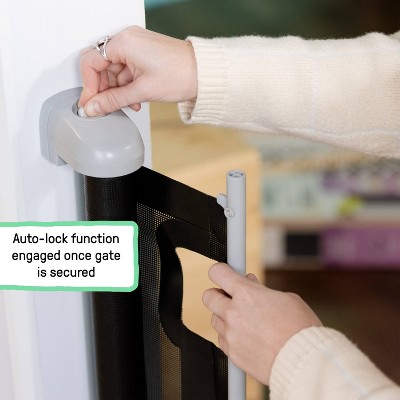 Black Retractable Mesh Baby Gate with Auto-Lock, 52" Wide