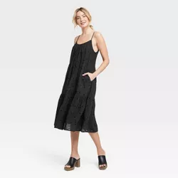 Women's Sleeveless Eyelet Tiered Dress - Universal Thread™ Black XL