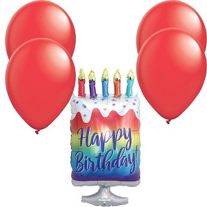 LoonBalloon 30 Inch Rainbow Cake Holographic Birthday Balloon with 4 latex balloons- Festive & Fun - 1 of 3