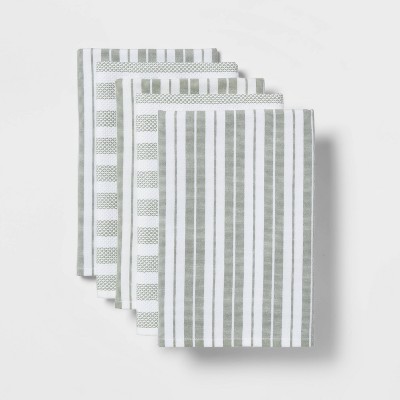 THRESHOLD Kitchen Towel 100% Cotton Green & Cream Striped 18”x28” NWT