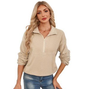 YESFASHION Womens Short Fleece Sweatshirt Half Zip Mock Neck Long