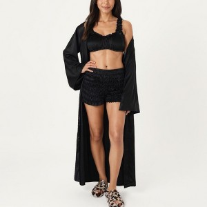 Anna-Kaci Lounge Women's 3-Piece Set Satin Robe with Matching Bralette Top and Elastic Waist Shorts Loungewear Sleepwear Set - 1 of 4