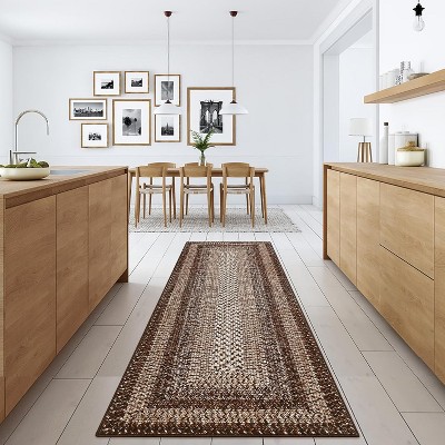 Grey/Blue Washable Runner Rug, Non-Slip Modern Hallway Carpet, Stain Resistant Low Pile Mat for Living Room, Bedroom, Kitchen