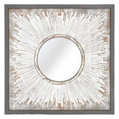 VIP Wood 33.75 in. Gray Frame with Round Mirror