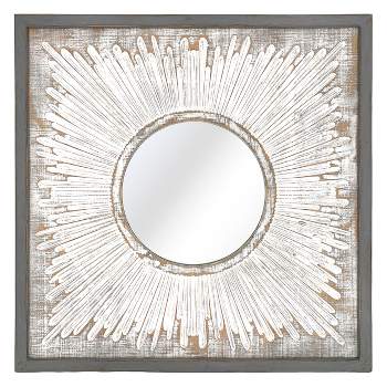 VIP Wood 33.75 in. Gray Frame with Round Mirror