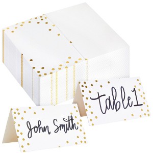 Best Paper Greetings 100 Pack Place Cards for Table Setting - Blank Name Cards for Wedding, Banquets, Gold Polka Dot 3.5 x 2 In - 1 of 4