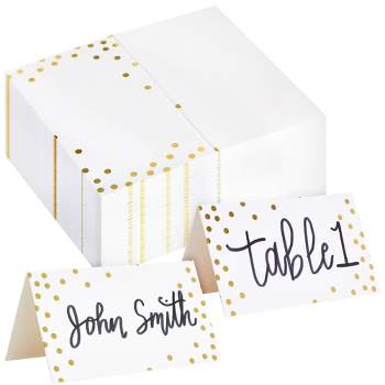 Best Paper Greetings 100 Pack Place Cards for Table Setting - Blank Name Cards for Wedding, Banquets, Gold Polka Dot 3.5 x 2 In