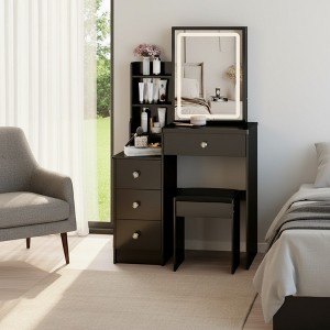 FONTOI 29.2"W/37"W/41"W Makeup Vanity Table with Left Drawer Stool Large Sliding Mirror Capacity Storage for Bedroom Dressing Room, White/Black - 1 of 4