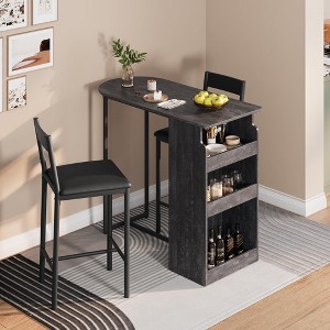 Bar Table and Chairs Set, Pub Table and Chairs Set for 2, 3 Piece Table Set with Three Tier Storage Shelf - 1 of 4