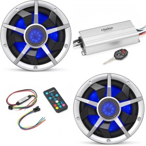 Clarion Marine 4 Channel Amp & (2) 10" Silver Grill Boat Audio Upgrade Bundle ( Includes LED Remote ) - 1 of 4