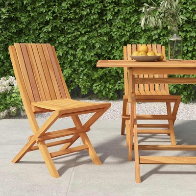 Folding Garden Chair Set of 2 Teak Solid Teak Wood Medium vidaXL