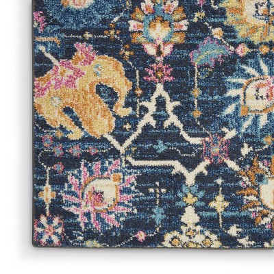 Bohemian Bliss Navy Floral Hand-Knotted 2x3 Synthetic Rug