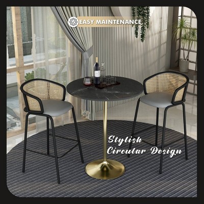 Round Black Marbleized MDF Bar Height Table with Gold Pedestal Base