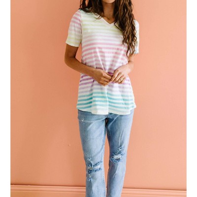 Women's Striped V-neck Tee - Now N Forever : Target