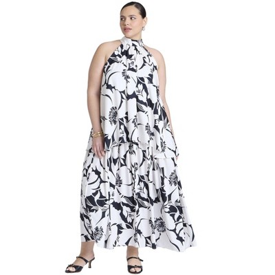 ELOQUII Women's Plus Size Double Layer Trapeze Maxi Dress