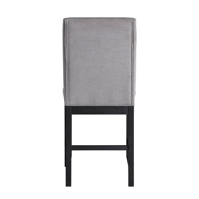 Gray Fabric and Charcoal Wood Counter Stools with Gold Accent