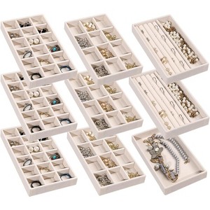 Set of 9 Stackable Velvet Jewelry Trays, Drawer Organizer Inserts for Stud Earrings, Rings & Necklaces, Grey - 1 of 4