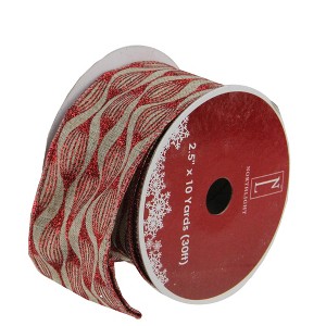 Northlight Brown and Red Glittered Christmas Wired Craft Ribbon 2.5" x 10 Yards - 1 of 3