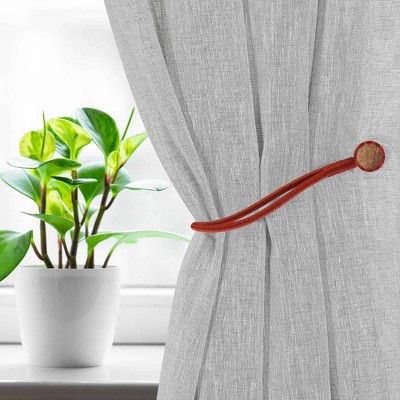 Terracotta Double Braided Magnetic Curtain Tiebacks with Wooden Tips