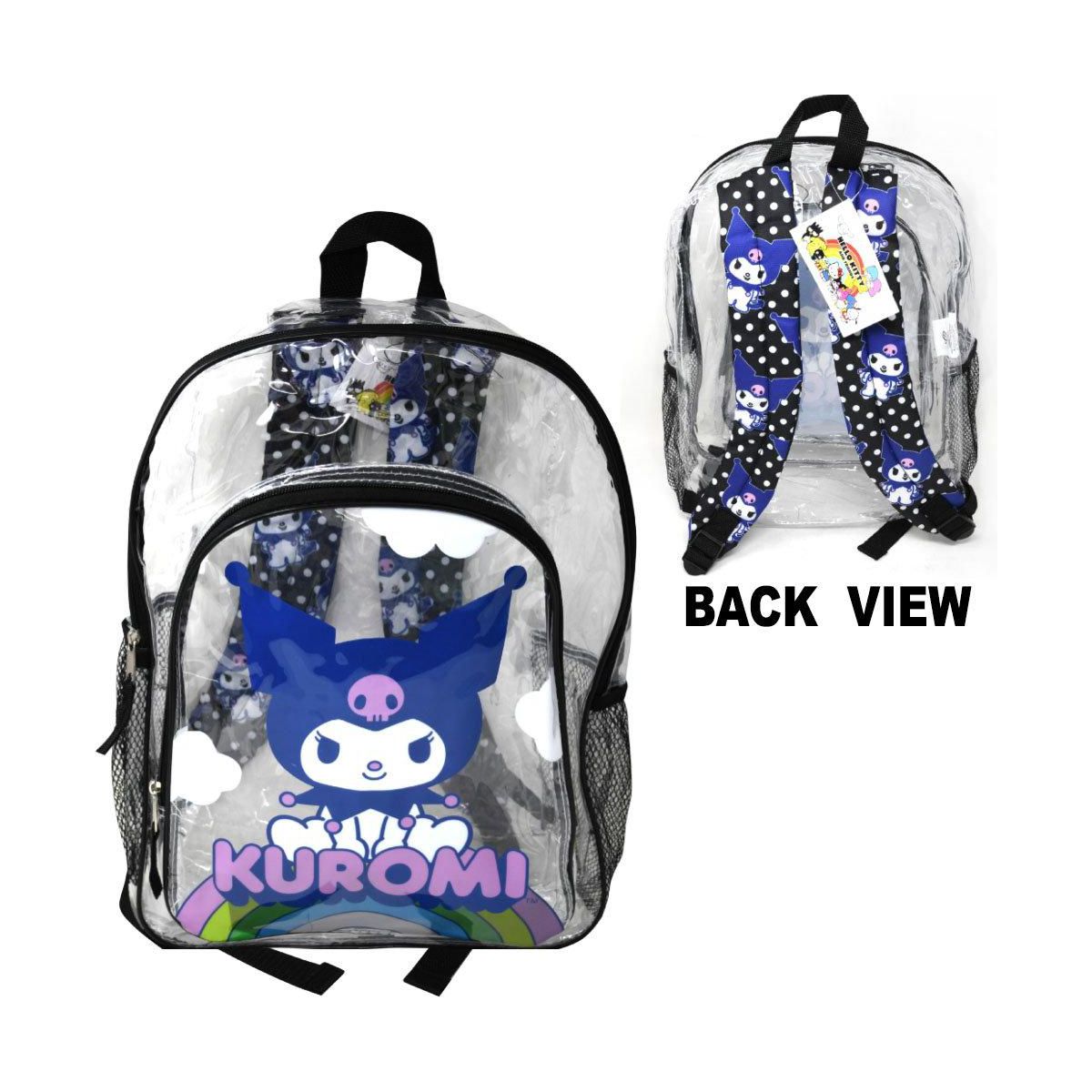 Hello Kitty 16" Kuromi Transparent Backpack with Front pocket, Black & Clear