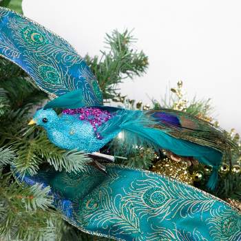Northlight 8" Blue, Green and Purple Sequins Peacock Bird Clip-On Christmas Ornament