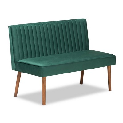 Emerald Green Velvet and Walnut Wood 2-Piece Dining Nook Set