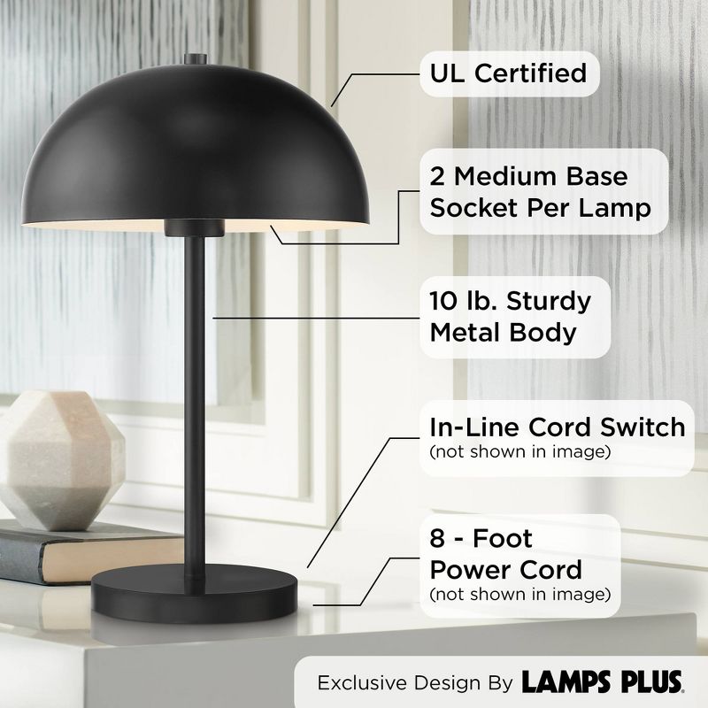 360 Lighting Rhys Modern Mid Century Luxury Accent Table Lamps 19 1/2" High Set of 2 Black Metal Dome Shaped Shade for Bedroom Living Room Bedside, 3 of 10