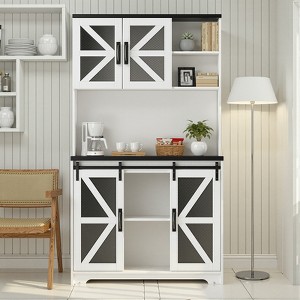 Belord 71" Farmhouse Kitchen Pantry Cabinet with Doors, Microwave Stand, Hutch and Built-in Charging Station for Dining Room Storage - 1 of 4