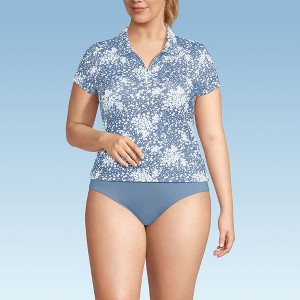 Lands' End Women's Short Sleeve Pique Johnny Collar UPF 50 Rash Guard - 1 of 3