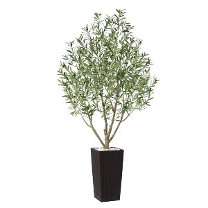 DR.Planzen UV Resistant 7FT Artificial Pre Potted Olive Tree with Brown Tall Planter for Indoor Outdoor Office House Decor - 1 of 4