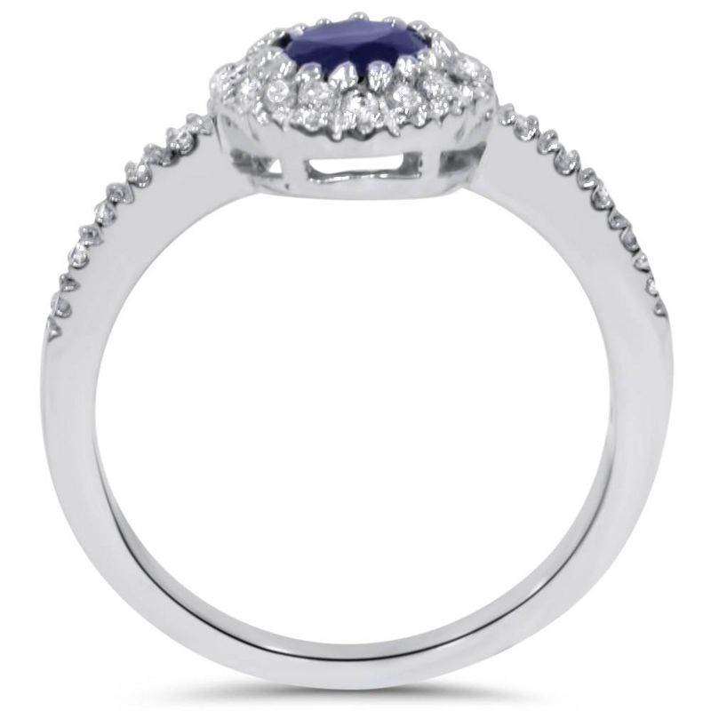 Pompeii3 1ct Halo Genuine Blue Sapphire Diamond Engagement Ring 14K White Gold, 3 of 6